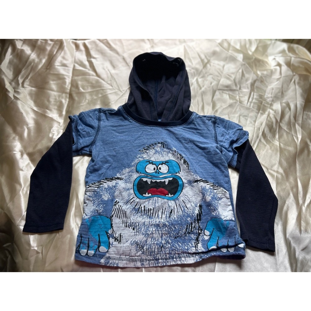 Kapital K Kids Blue & Black Snow Monster Hooded shirt size 5